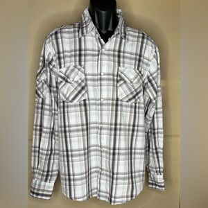 Supply Company USA Pearl Snap Long Sleeve Plaid Shirt Men's Size Large Tan